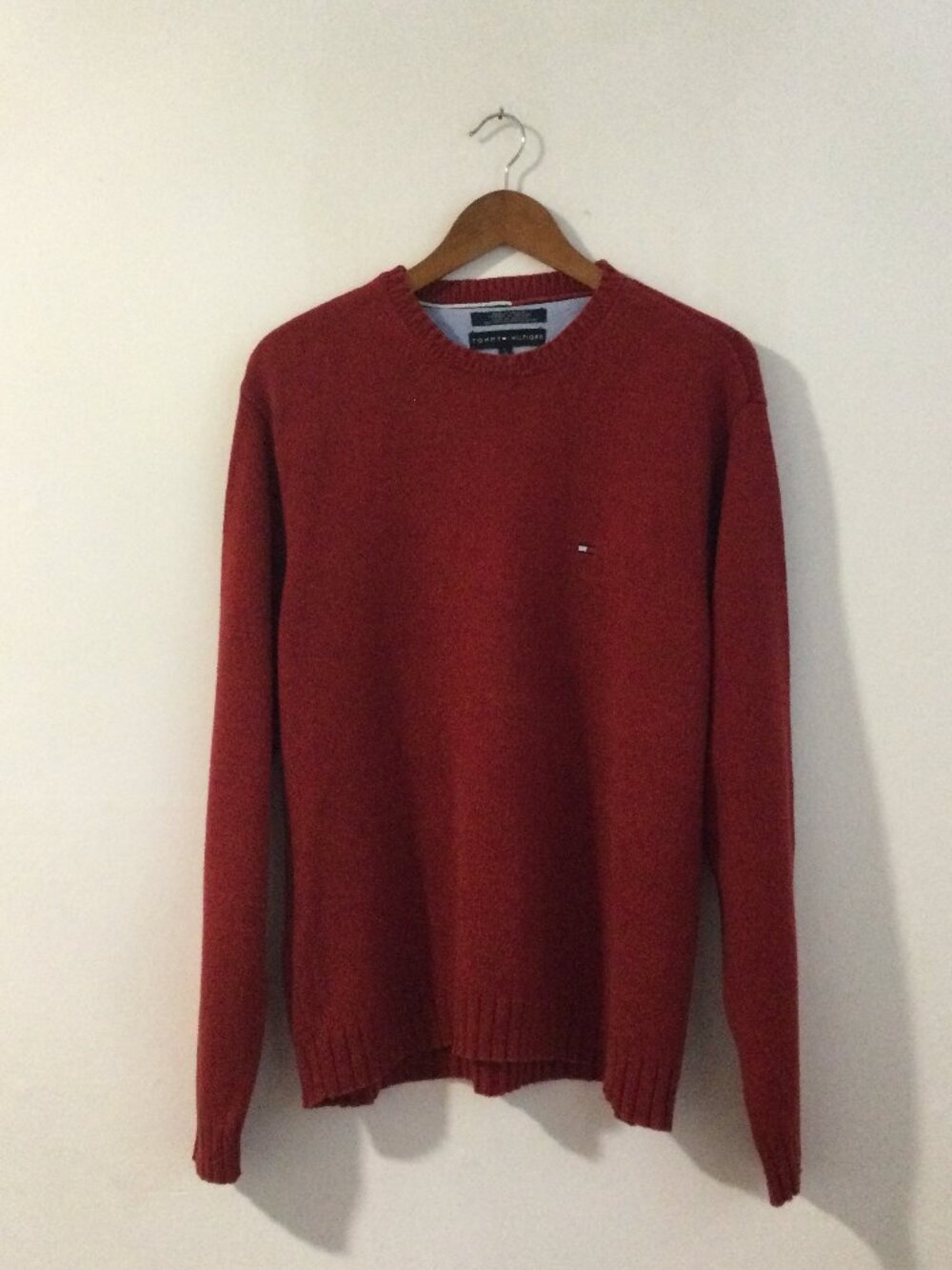 Tommy Hilfiger 100% Cotton Red Crewneck Knit Sweater Mens Large